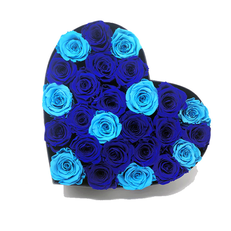 Love box | See-through heart shaped | Royal blue & Tiffany blue preserved roses - Blossoming Love