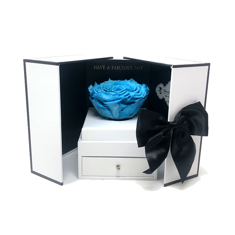Open my heart | White box with drawer |Tiffany blue preserved rose - Blossoming Love