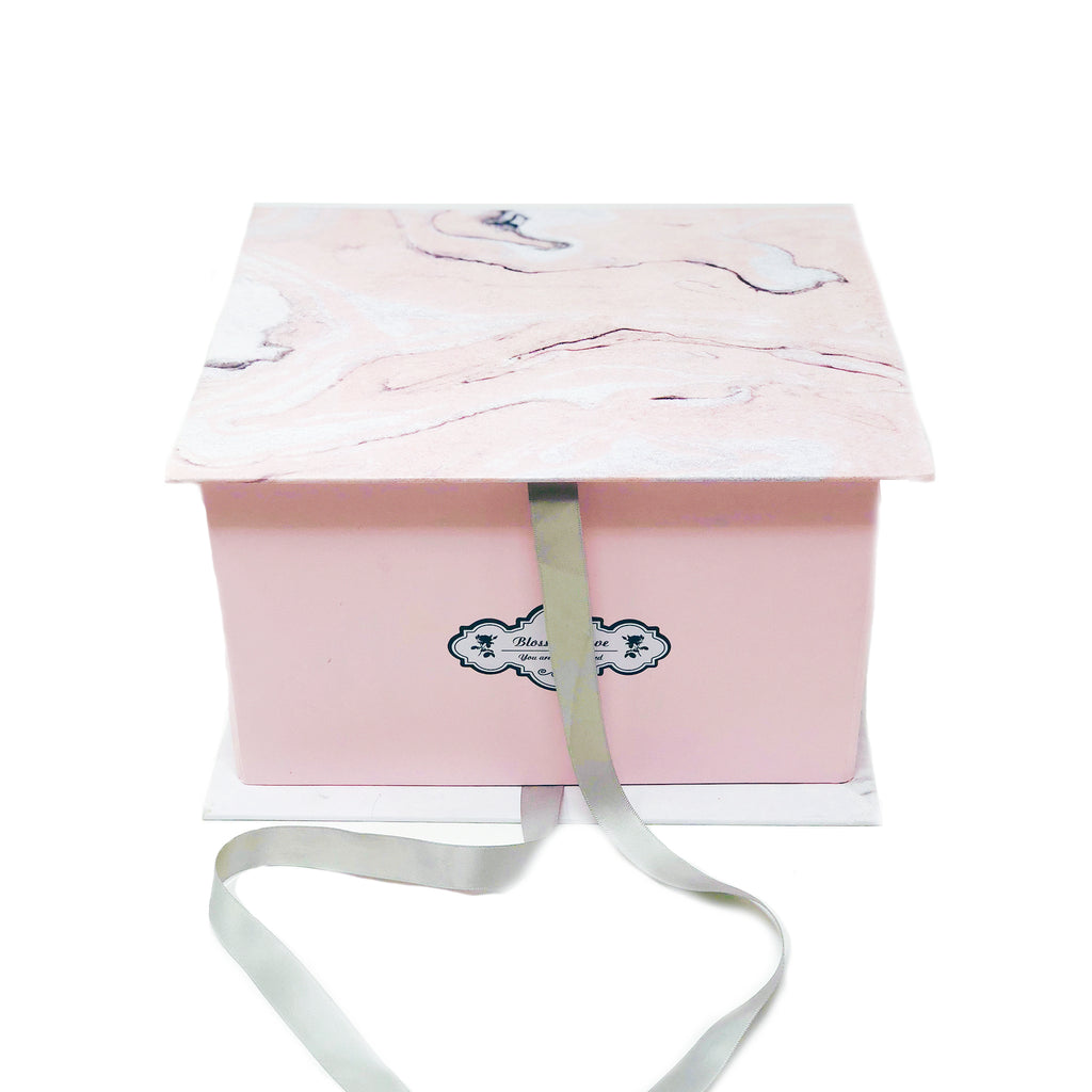 Luxury pink marble box | Pink and purple preserved roses - Blossoming Love