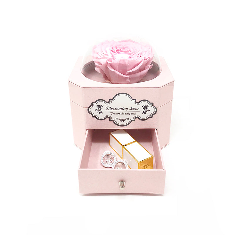 Crystal Ball Drawers | Pink box | Pink Preserved Rose - Blossoming Love