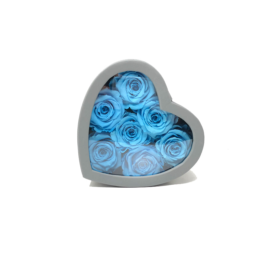 Small Love box | See-through heart shaped | Tiffany Blue preserved roses - Blossoming Love