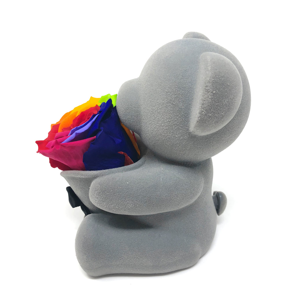 Bear Music Box | Rainbow Preserved Rose - Blossoming Love