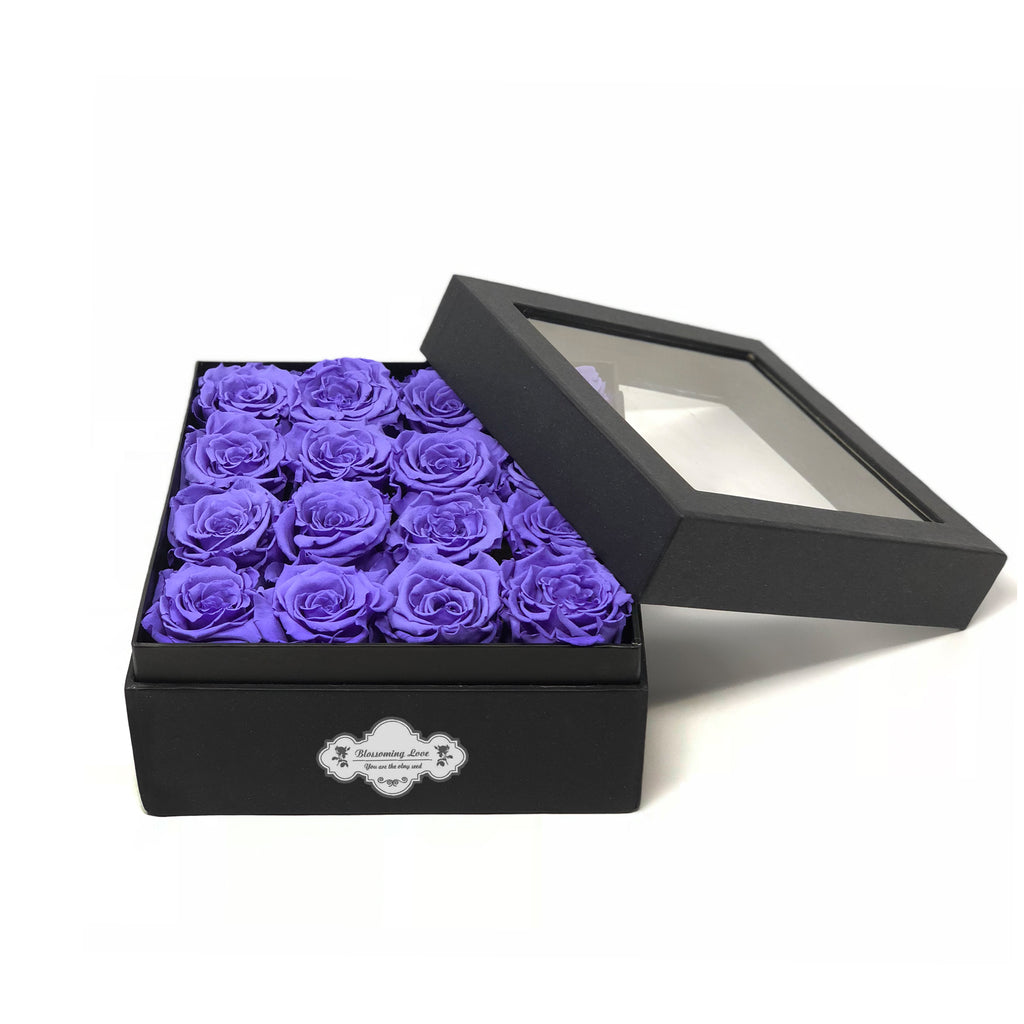 See-through Square box | Purple preserved roses - Blossoming Love