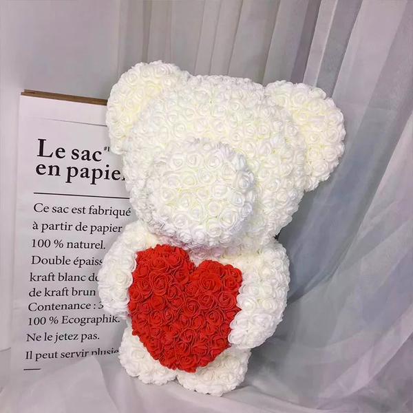 Limited Premium Rose Bear 【Small Size】 -White - Blossoming Love