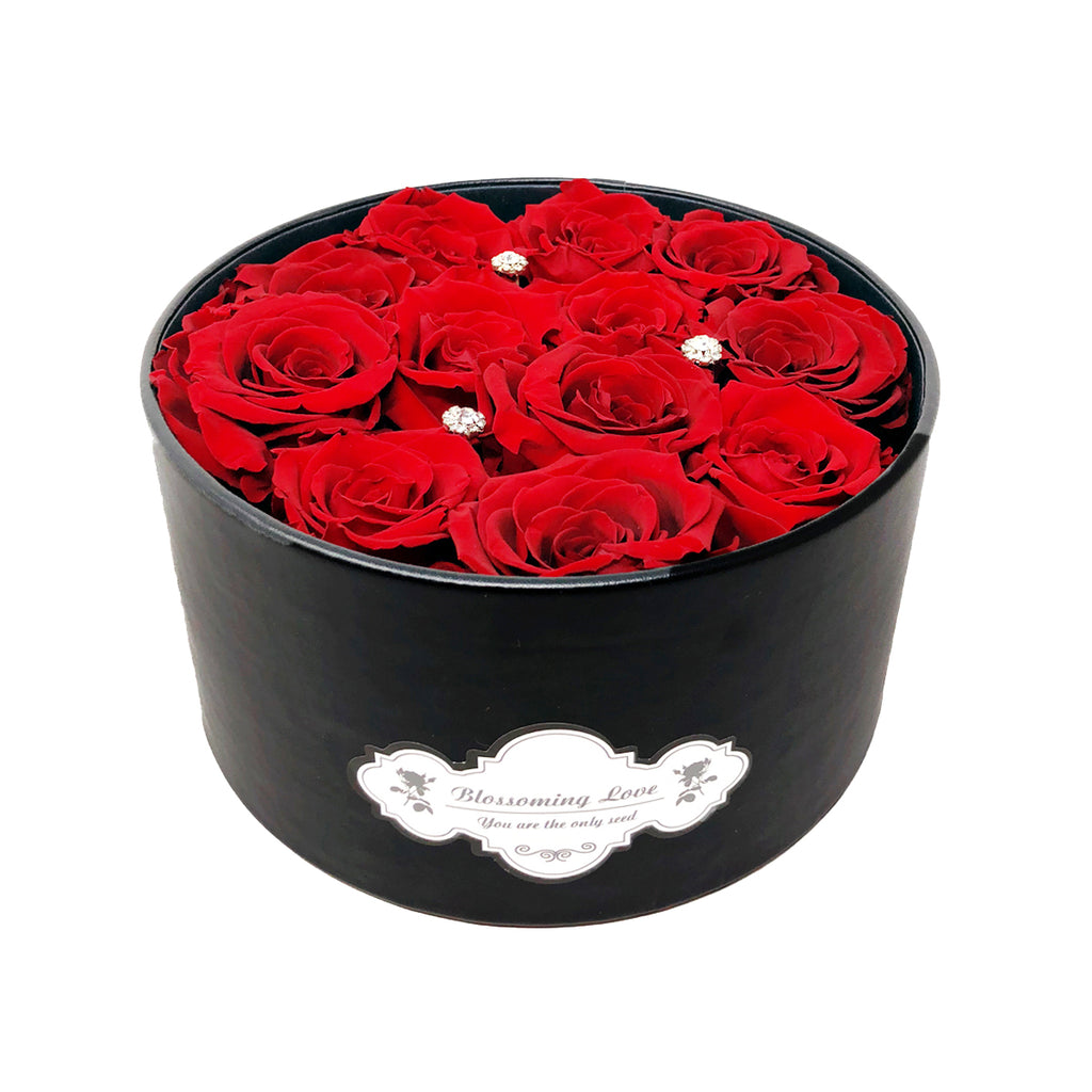 Small round leather box | Red preserved roses - Blossoming Love