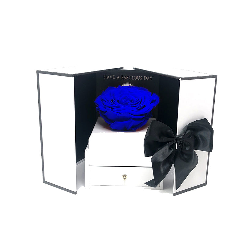 Open my heart | White box with drawer | Blue preserved rose - Blossoming Love