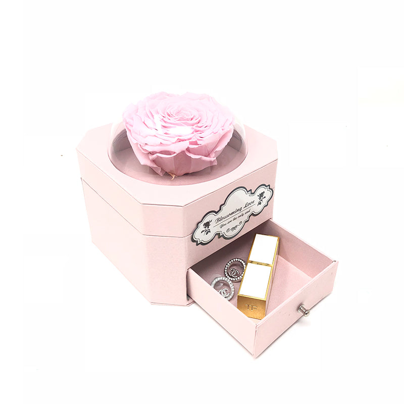 Crystal Ball Drawers | Pink box | Pink Preserved Rose - Blossoming Love