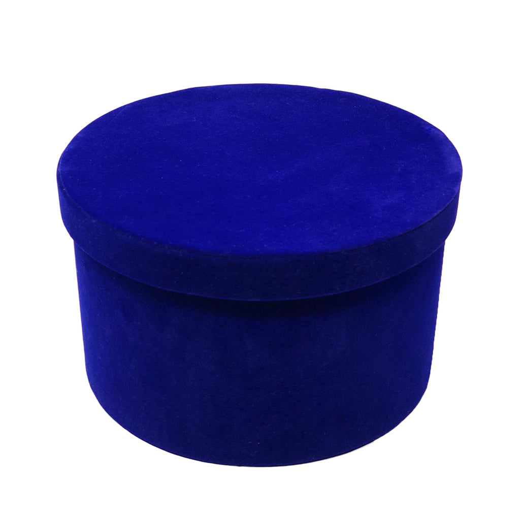 Large velvet round box | Royal blue shining preserved roses - Blossoming Love