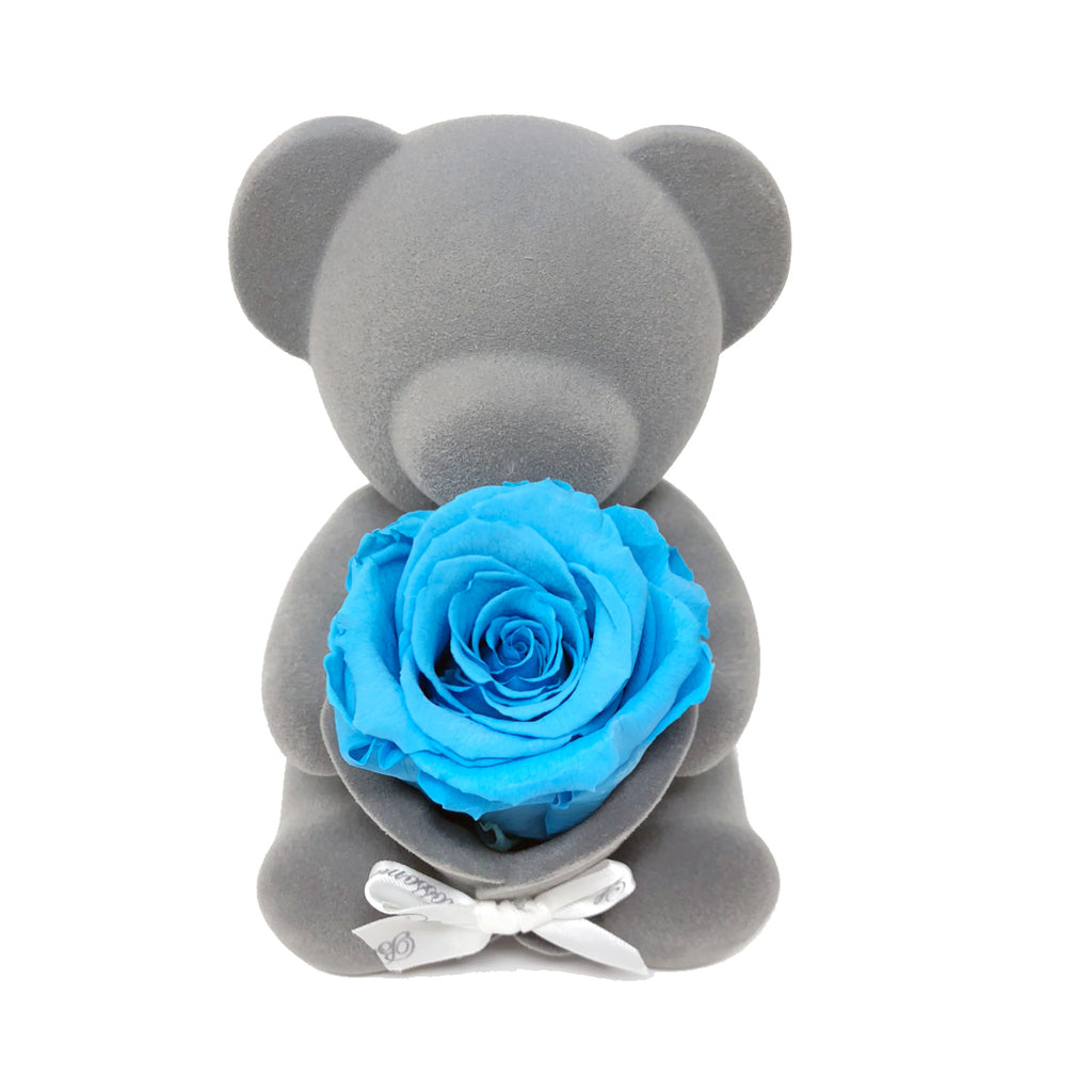 Bear Music Box | Light Blue Preserved Rose - Blossoming Love
