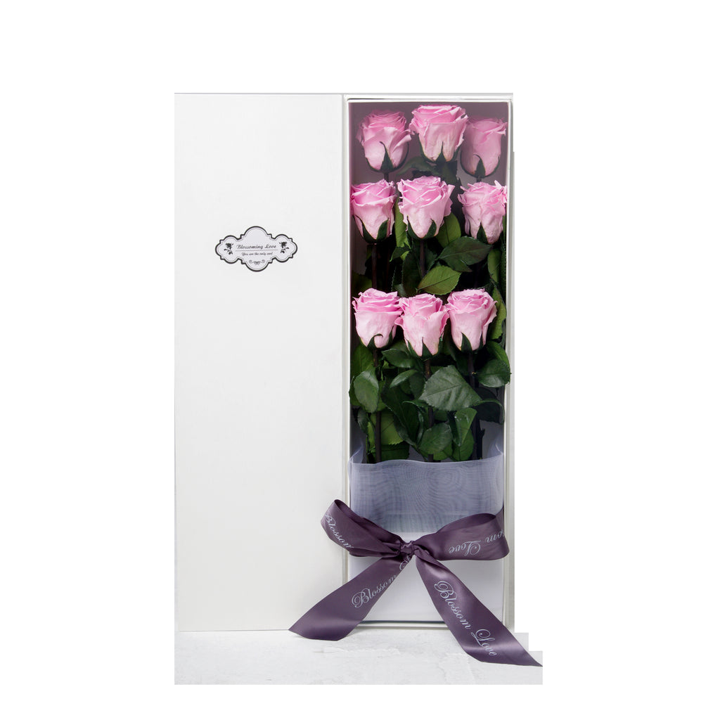 9 Long Stem Roses | Pink Preserved Roses Bouquet - Blossoming Love