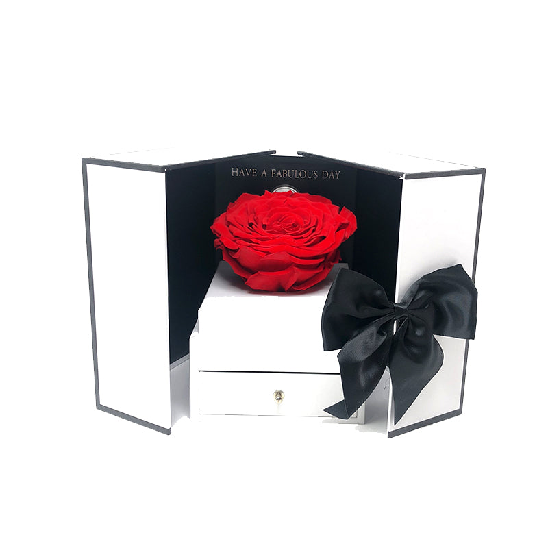 Open my heart | White box with drawer | Red preserved rose - Blossoming Love