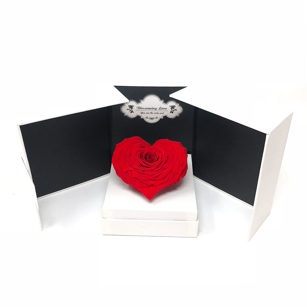 Open my heart | White box | Red Heart-shaped preserved rose - Blossoming Love