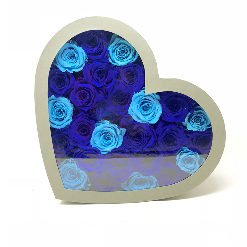 Love box | See-through heart shaped | Royal blue & Tiffany blue preserved roses - Blossoming Love