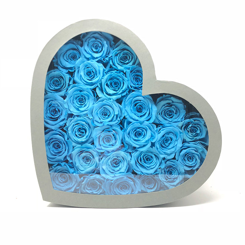 Love box | See-through heart shaped | Tiffany blue preserved roses - Blossoming Love
