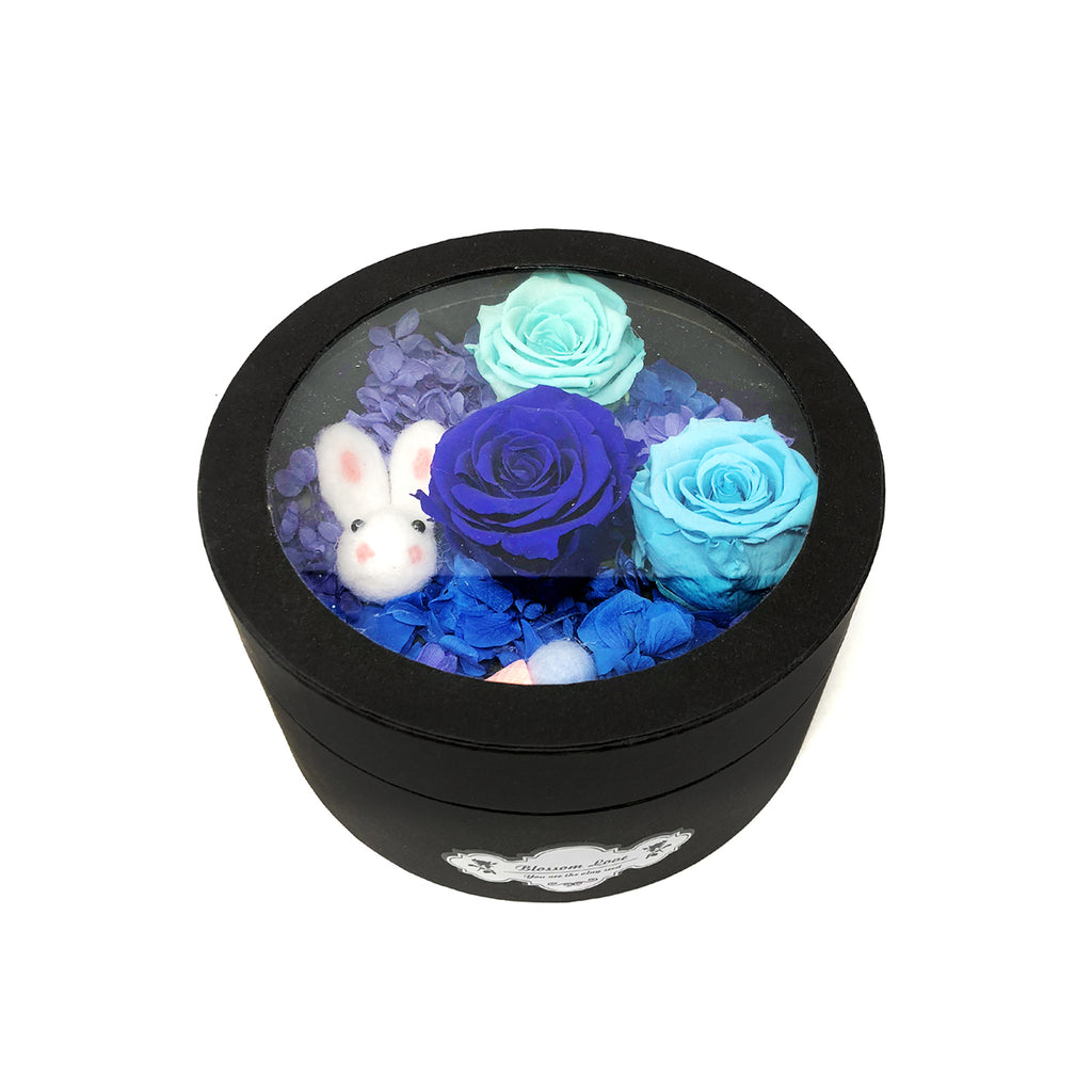 Small round box | Blue felt bunny - Blossoming Love