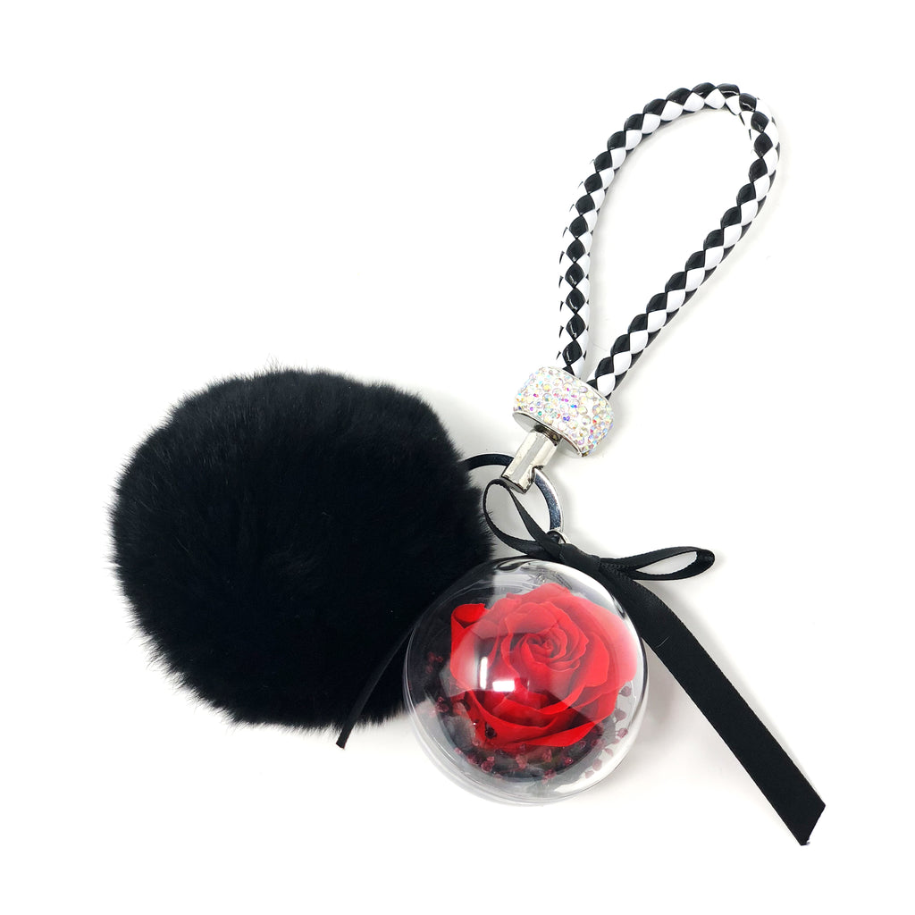 POM POM KEYCHAIN - RED - DAMIER LEATHER - Blossoming Love