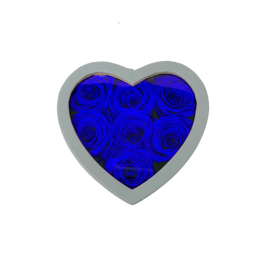 Small Love box | See-through heart shaped | Royal blue preserved roses - Blossoming Love