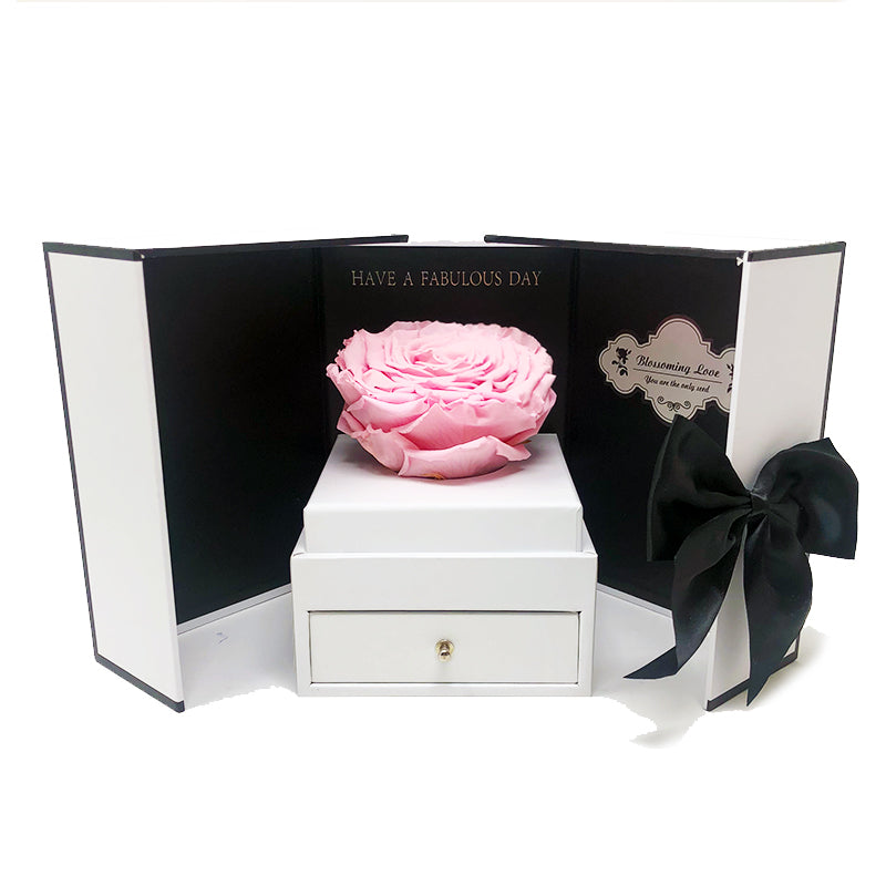 Open my heart | White box with drawer | Pink preserved rose - Blossoming Love