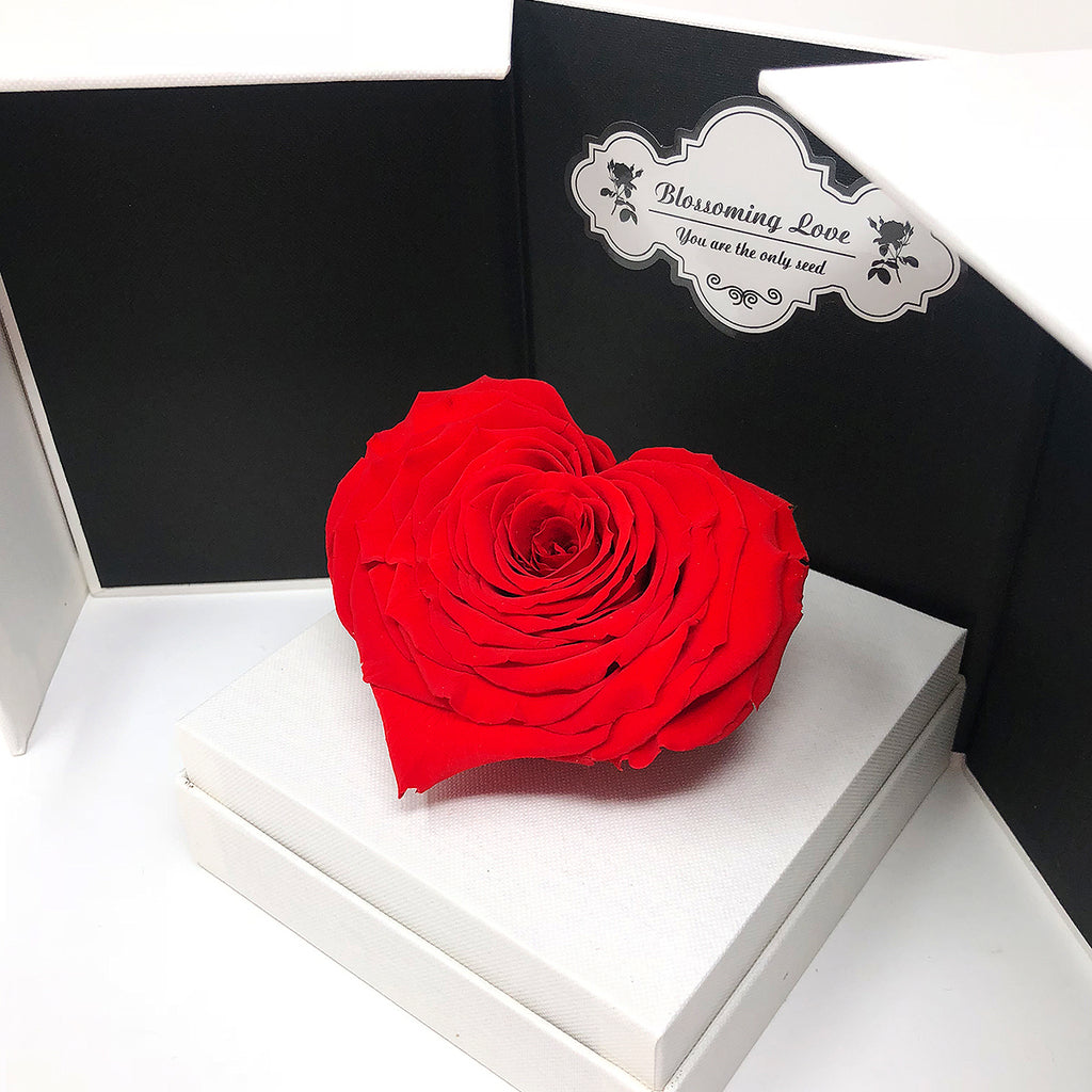 Open my heart | White box | Red Heart-shaped preserved rose - Blossoming Love
