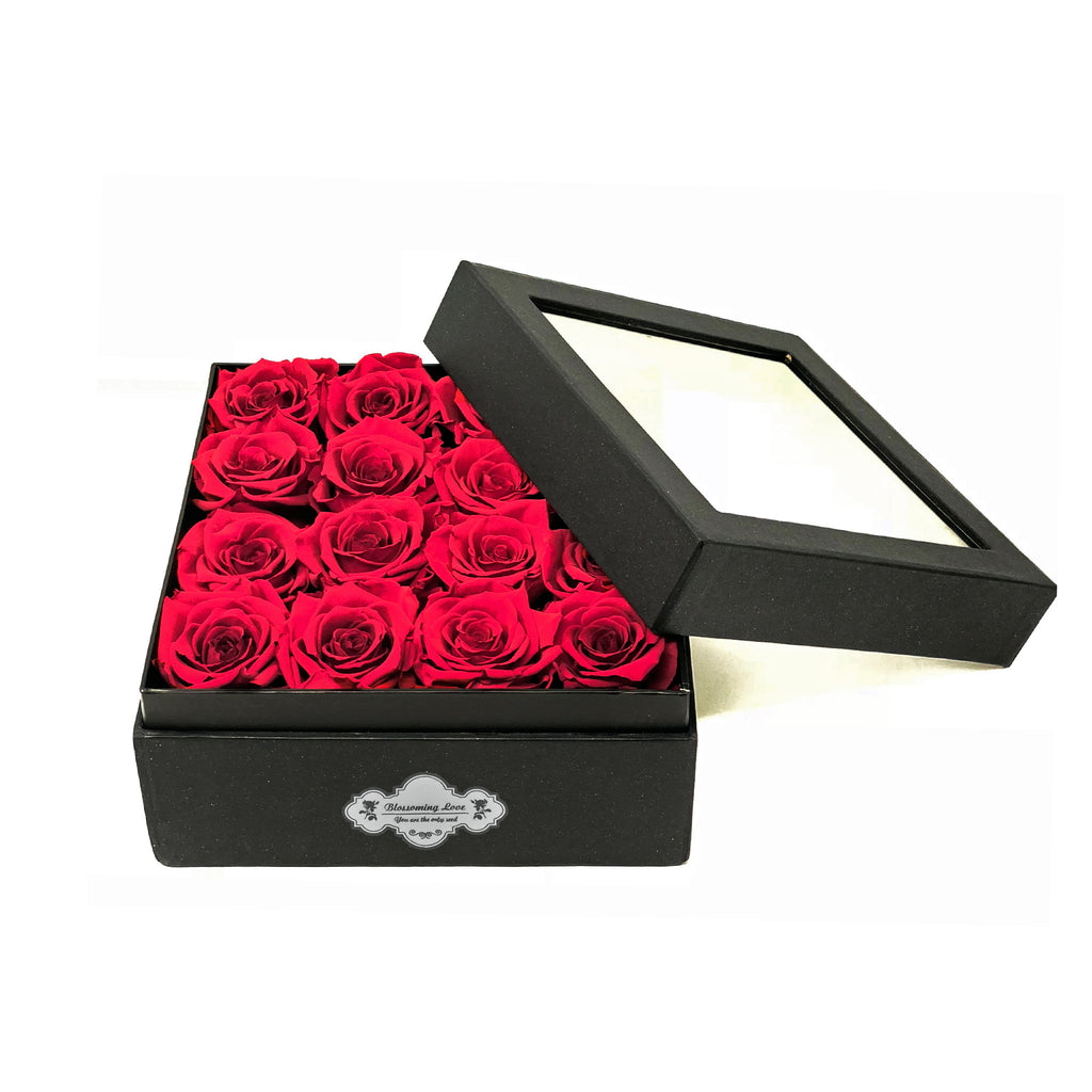 See-through Square box | Hot pink preserved roses - Blossoming Love
