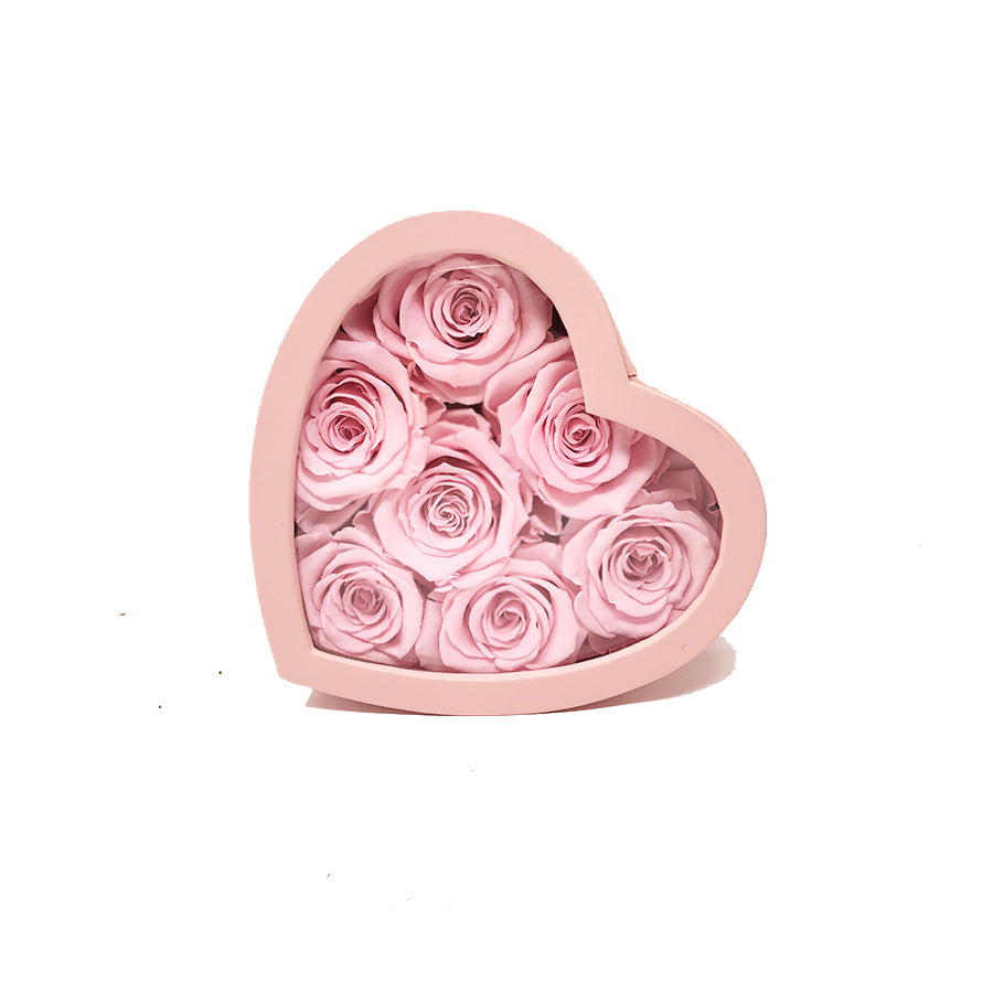 Small Love box | See-through heart shaped | Pink preserved roses - Blossoming Love