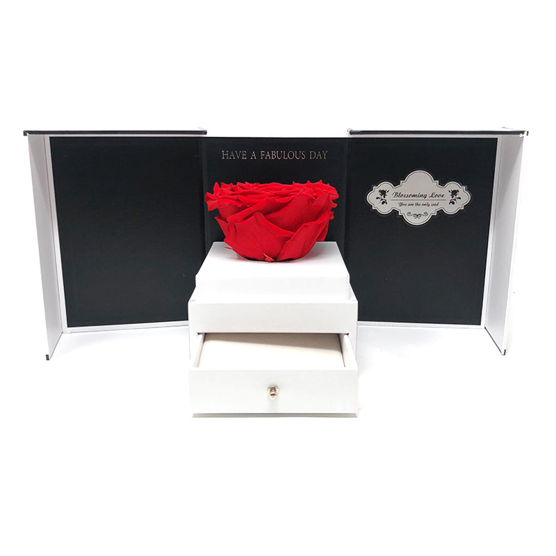 Open my heart | White box with drawer | Red preserved rose - Blossoming Love