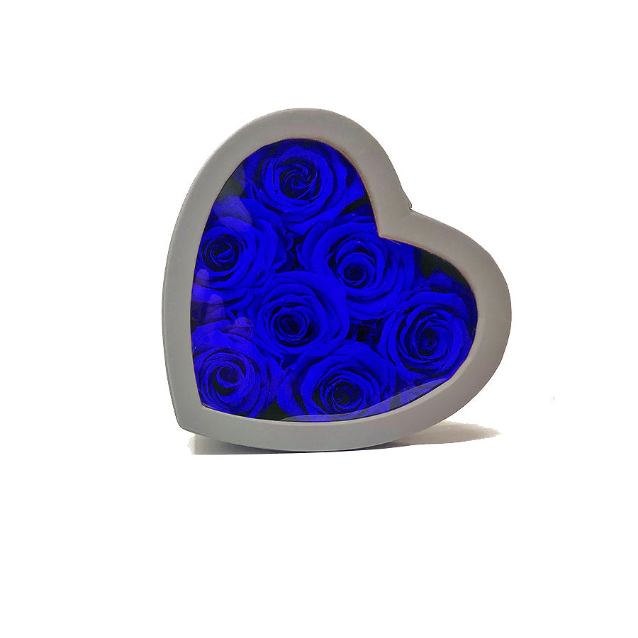 Small Love box | See-through heart shaped | Royal blue preserved roses - Blossoming Love