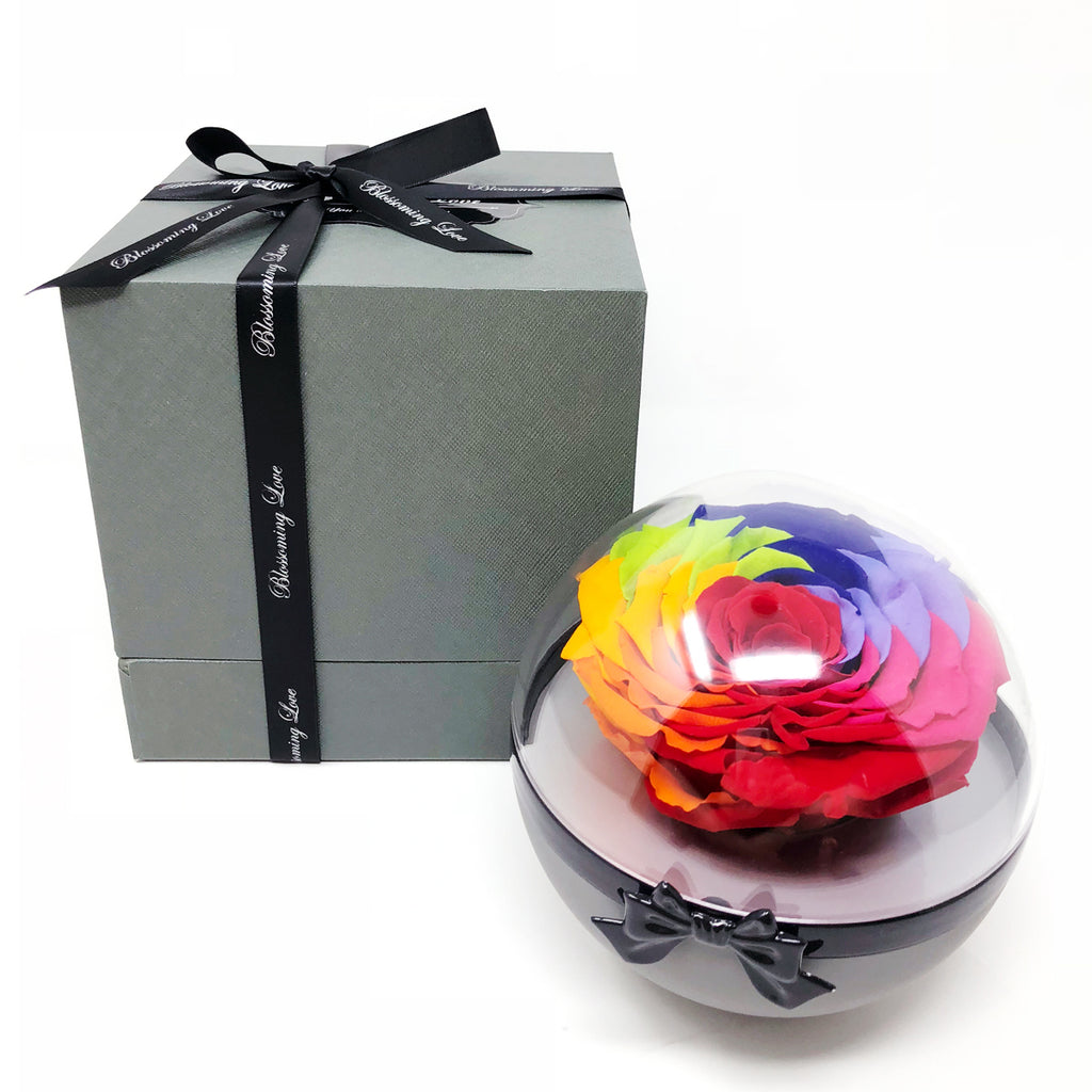 Preserved Rose Crystal Ball | Rainbow Rose - Blossoming Love