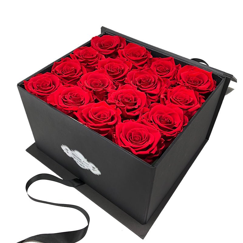 Luxury black square box | Red preserved roses - Blossoming Love
