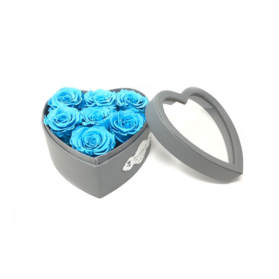 Small Love box | See-through heart shaped | Tiffany Blue preserved roses - Blossoming Love