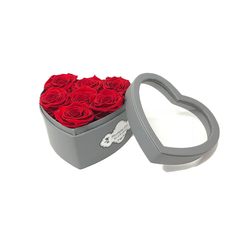 Small Love box | See-through heart shaped | Red preserved roses - Blossoming Love