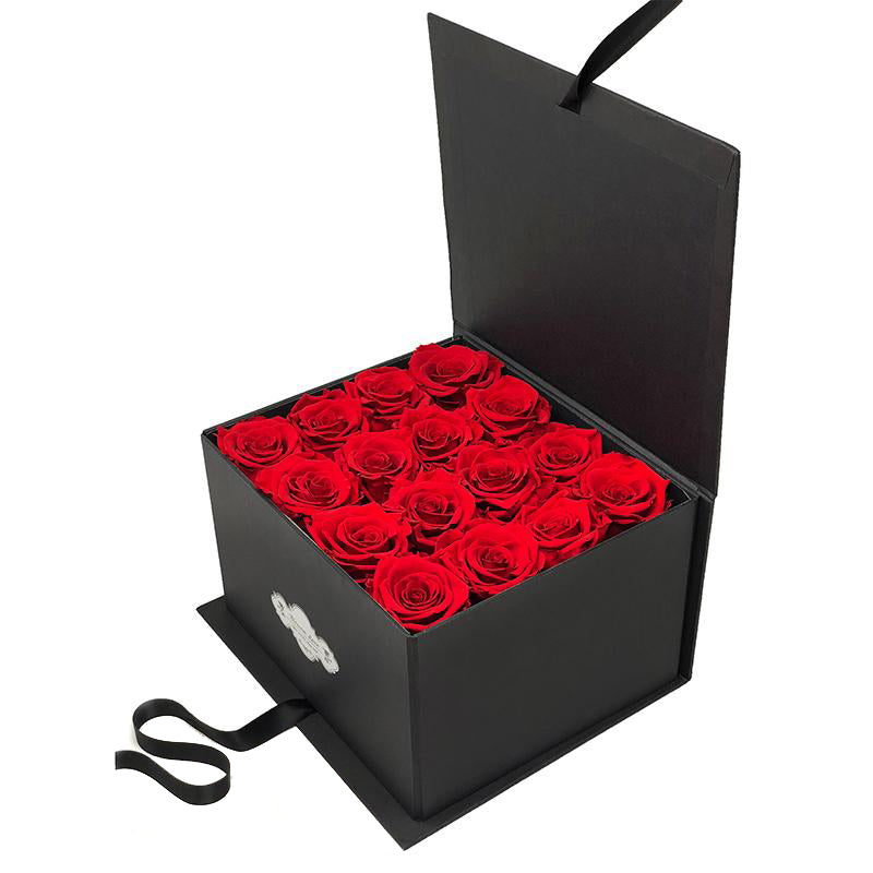Luxury black square box | Red preserved roses
