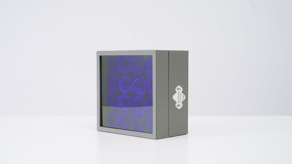 See-through Square box | Blue preserved roses - Blossoming Love